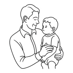 father with son and-daughter one line vector images on white background 