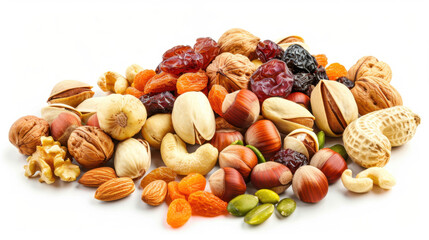 dried fruits and nuts isolated on white