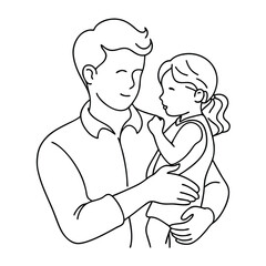 father with son and-daughter one line vector images on white background 