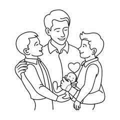 father with son and-daughter one line vector images on white background 