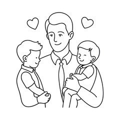 father with son and-daughter one line vector images on white background 