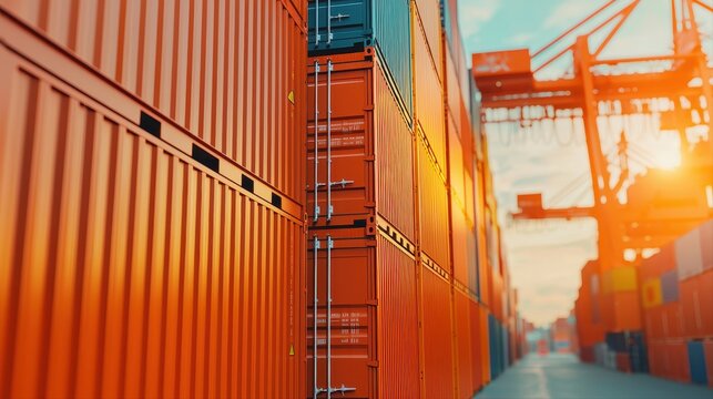 Cargo container parked at port with business concept for export credit agencies and depth of field focus