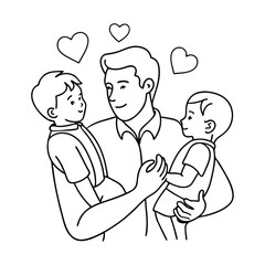 father with son and-daughter one line vector images on white background 