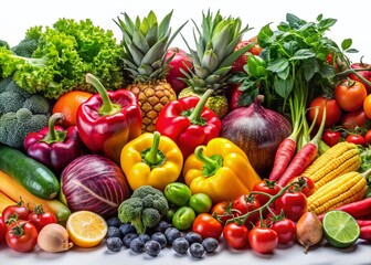 Panoramic View of Fresh Colorful Vegetables and Fruits for Healthy Cooking