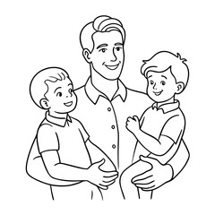father with son and-daughter one line vector images on white background 