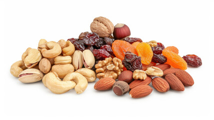 dried fruits and nuts isolated on white