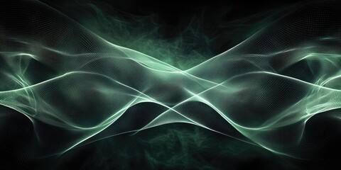 Abstract digital waves create a mesmerizing visual flow with ethereal green hues and intricate patterns against a dark background