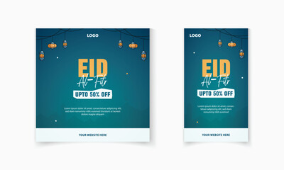 Eid al-fitr Mubarak social media post and story  template with Islamic elements, masjid, lamp vector