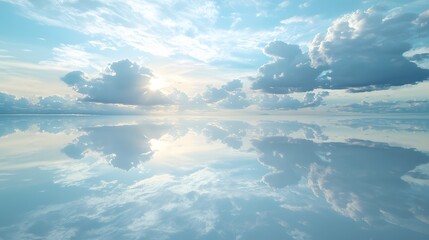 Serene reflections of clouds on tranquil water during sunset