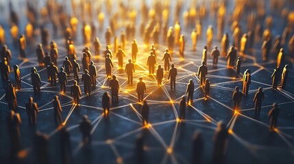 Abstract digital network of interconnected people forming a glowing community.