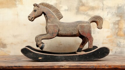 Antique Wooden Rocking Horse Toy On Display