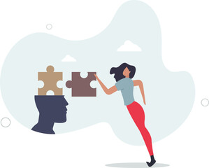 Mental health.Character with mental disorder fight against stress, depression, emotional burnout and other psychological problems.connecting puzzle elements.flat character life .