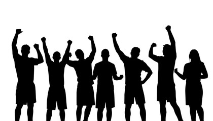 Silhouetted group of people celebrating against a white background