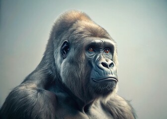 Obraz premium Pensive Gorilla: Minimalist Portrait of a Seated Ape