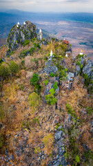 Fototapeta premium Thailand aerial view of buddhist sky temple in the province of Lampang, Wat Chalermprakiat 
