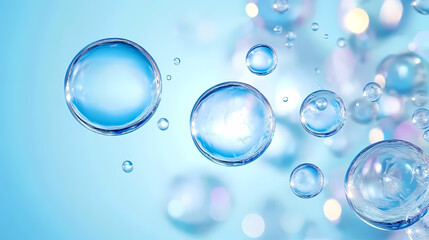 Blue Bubbles Floating on Light Blue Gradient Background