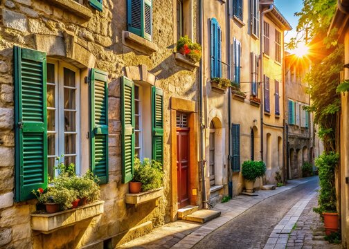 Fototapeta Picturesque Avignon Windows: Charming Shutters in Historic Provence