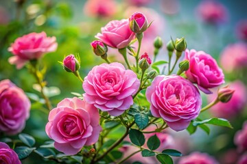 Fototapeta premium Pink Rose Bush Macro Photography - Long Exposure Detail Shot
