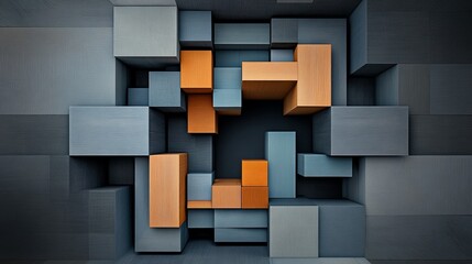 Abstract geometric shapes with contrasting colors in a 3D design