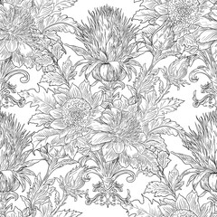 Obraz premium Burdock Floral Seamless Pattern: Elegant Vector Illustration for Fabrics, Wallpapers, and Packaging Design