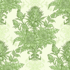 Burdock Floral Seamless Pattern: Elegant Vector Illustration for Fabrics, Wallpapers, and Packaging Design