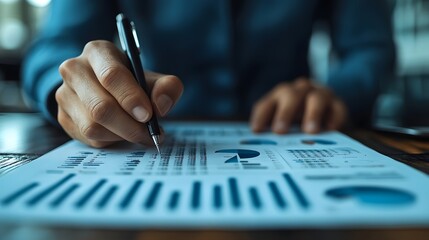 3D close-up of financial advisor calculating budget forecasts with digital reports and analytics overlays