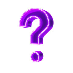 Glowing Neon Question Mark PNG Vibrant Purple 3D Icon with Glossy Surface Luminous Edges and Futuristic Abstract Concept on White Background