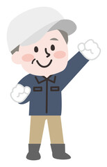 外で作業をするシニア男性