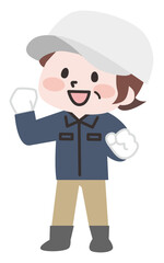 外で作業をするシニア女性 