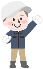 外で作業をするシニア男性