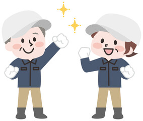 外で作業をするシニア男性とシニア女性 