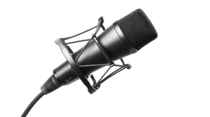 a professional microphone rests in a shock mount