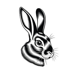 Black and White Rabbit Head Silhouette Vector Illustration