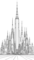 Fototapeta premium An abstract cityscape illustration featuring various towering skyscraper designs