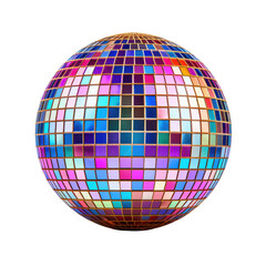 A unique multicolored disco ball on transparent background