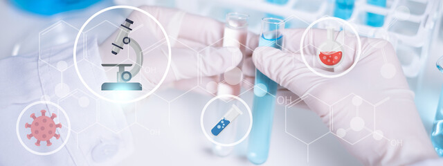 Scientist compare difference between two test tubes laboratory science research chemistry chemical flask microscope virus biohazard