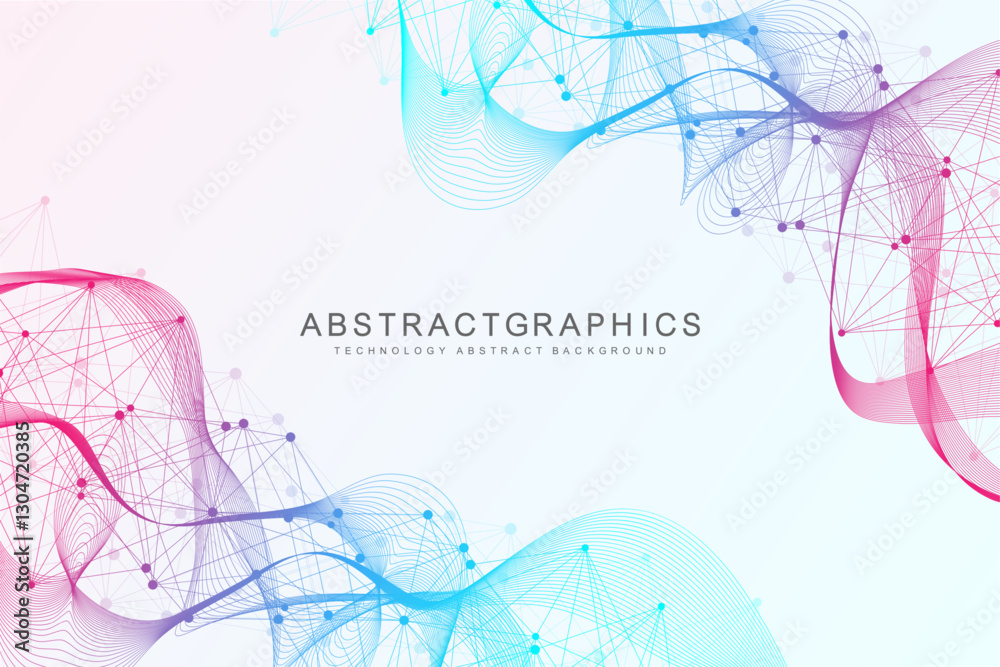 Wall mural modern abstract molecules structure for science or medical background. dna helix or atom visualizati