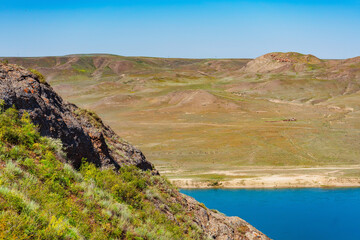 rocky mountains in Almaty. beautiful mountains with steppe in Kazakhstan