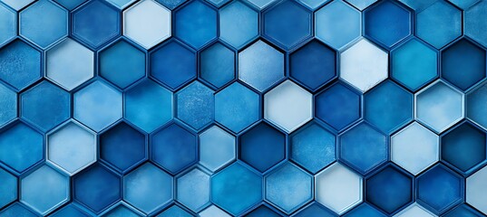 Fototapeta premium A minimalist blue backdrop featuring interlocking hexagons of different sizes for a clean and stylish look.