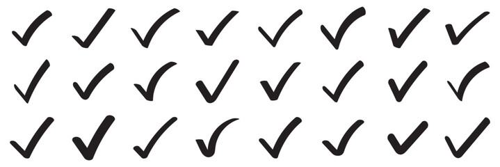 Check or tick icons. Big set of black check or tick icons for design. Check box icon with correct, accept checkmark icons tick box checked. Approve symbol. check box icon with correct, accept icon. 