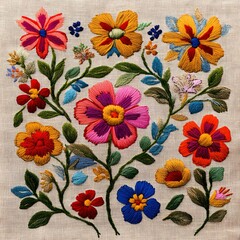 Floral Symphony: A vibrant floral design, bursting with color and texture, showcasing the beauty and intricate details of hand-stitched embroidery.