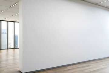 Front view Free Business Logo white blank mockup template on the white wall background.