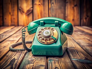 Retro Landline Phone on Wooden Table - Vintage Communication Device Stock Photo