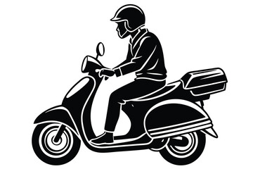 Fototapeta premium A Person Riding Scooter Vector Silhouette isolated on a white background