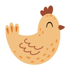 Hen clipart. Cute Easter chicken in cartoon flat style. Hand draw vector illustration