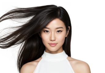 Studio shot of young beautiful woman with perfect hairstyle isolated on White background