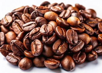 Fototapeta premium Roasted Coffee Beans on White Background - High-Resolution Stock Photo for Text Overlay