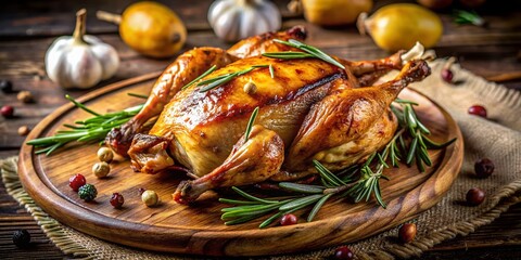 Roasted Quail with Rosemary and Garlic, Rustic Food Photography