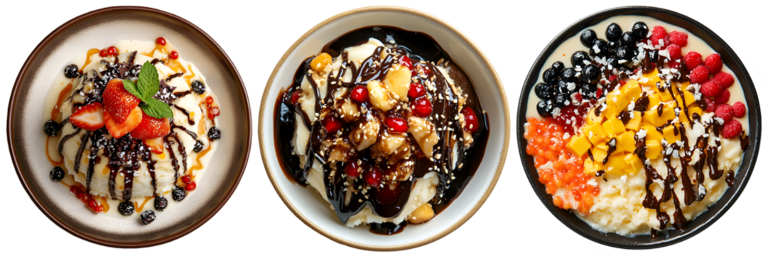 bingsoo on plate, transparent background, top view - Powered by Adobe