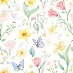 Spring Whispers: Watercolor Floral and Butterfly Pattern